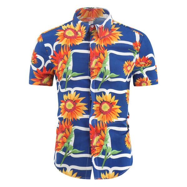 

летние мужские рубашки с отложным воротником многоцветный подсолнечник печати свободные рубашки сорочка homme пляж с коротким рукавом топ ру, White;black