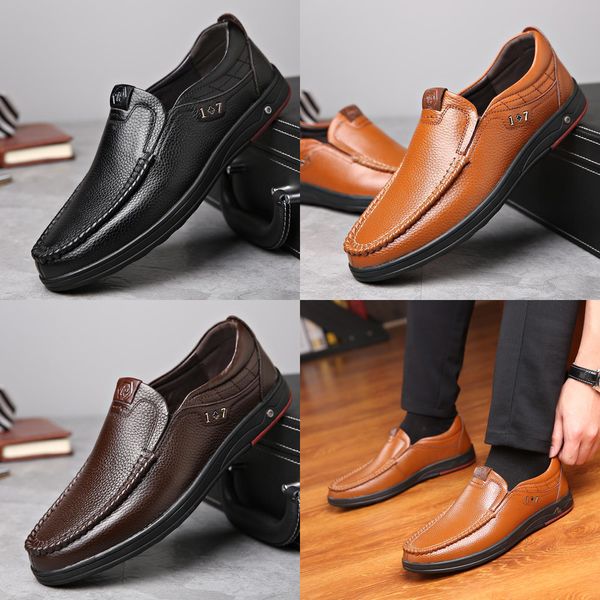 

plus size 38-48 2019 new genuine leather men's shoes soft leather anti-slip shoes driving leather men's spring shoes male, Black
