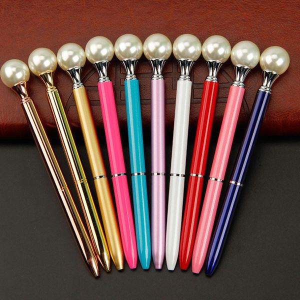 

new ins styles big pearl metal ballpoint pen kawaii queen's crutch ball pen for school business office supplies wedding gift, Blue;orange