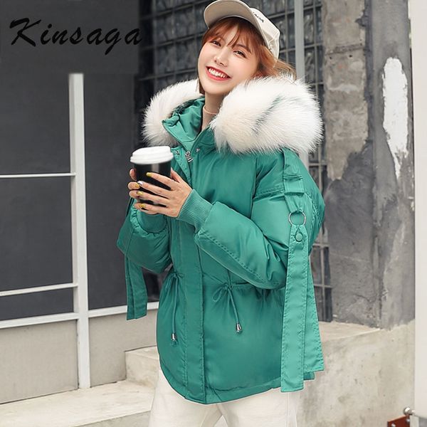 

women winter short hooded jackets faux fur collar loose parkas female green warm thicken outwear with big pockets veste femme, Tan;black