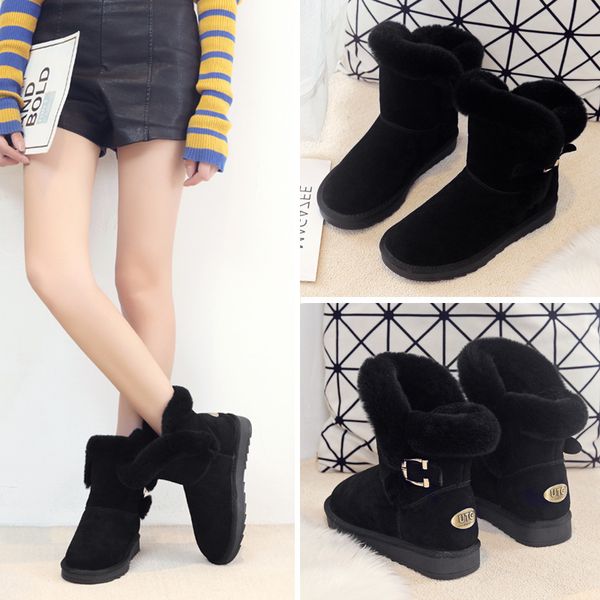 

boots women new 2019 lace up brand women's shoes leather booties australia flat heel round toe winter footwear med fashion, Black