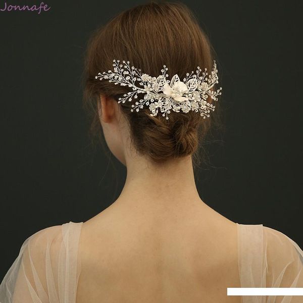 2019 Tiny Pearls Bridal Silver Comb Hair Jewelry Handmade Floral
