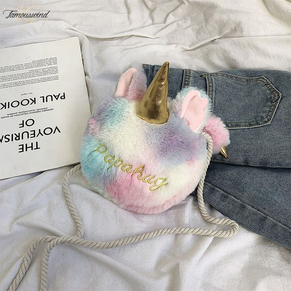 

mini unicorn shoulder bag cartoon anti lost kids teenager plush faux fur crossbody bags student cute messager bag schoolbag pg