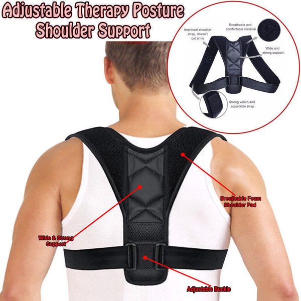 

2019 brace support belt adjustable back posture corrector clavicle spine back shoulder lumbar posture correction for men women, Black;blue