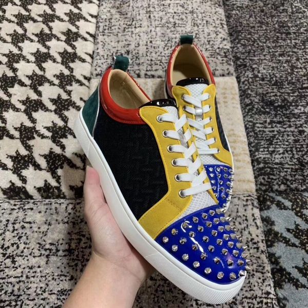 

роскошные шипы сетка кожа low top юниор красной подошвы кроссовок для женщин, мужчины красной подошвы тренер обуви вечера, партии, wedding б, Black