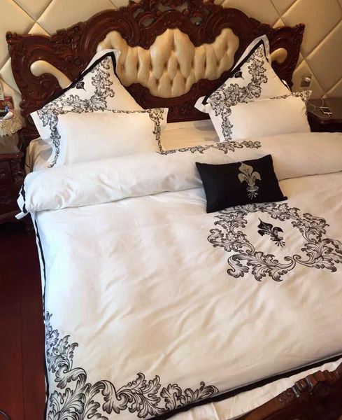 

big seleeuropean style luxury 100 cotton brand black white long-staple egypt bedding set king  duvet cover bed skirt pillowcases