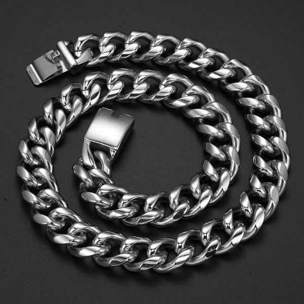 

7-40" 19mm huge heavy silver color cool jewelry stainless steel cuban curb link chain mens necklace or bracelet bangle