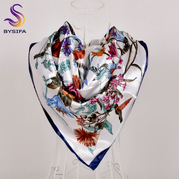 

bysifa] new white silk satin scarf shawl winter spring autumn elegant plant flowers square scarves muslim women head neck scarf t200609, Blue;gray