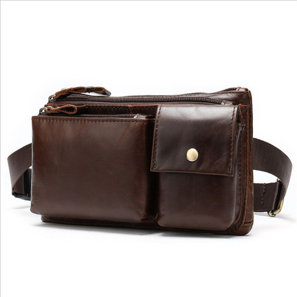 

pndme simple vintage multi-pocket genuine leather men's waist packs belt bag casual cowhide chest bag messenger bags fanny pack