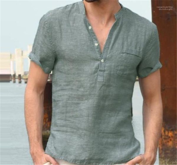 

designer shirts fashion mandarin collar short sleeve solid linen shirts summer mens designer clothing casual mens, White;black
