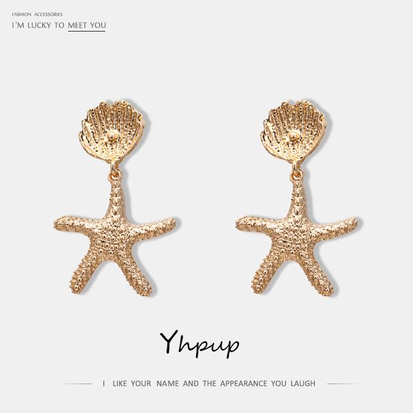 

yhpup trendy shell star dangle earring vintage zinc alloy personality statement earrings for women party jewelry gift pendientes, Silver