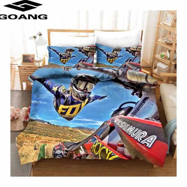 

goang the new summer duvet cover set and pillowcases modern home textile motorcycle printing full size bedding set for boys