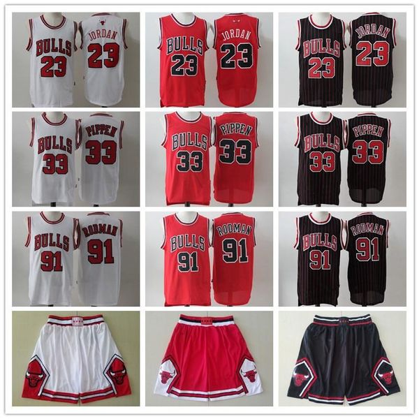 

mens chicago bulls throwback 23 michael mj red dennis 91 rodman scottie 33 pippen black shorts basketball jerseys good, Black;red