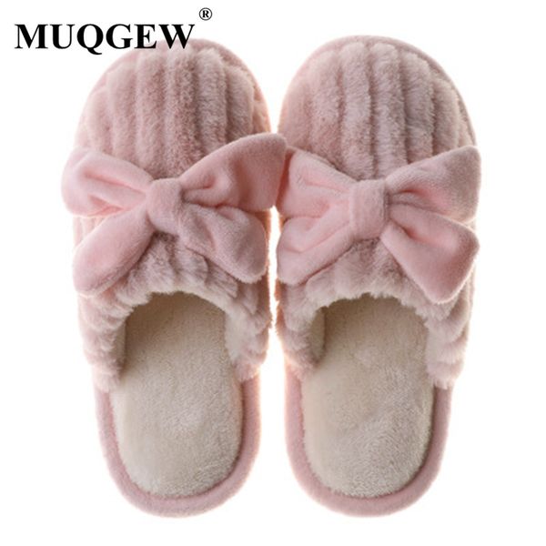 

high-quality winter home slippers women warm cotton bow stone fabric slipper indoor mute non-slip ears flat women shoes, Black