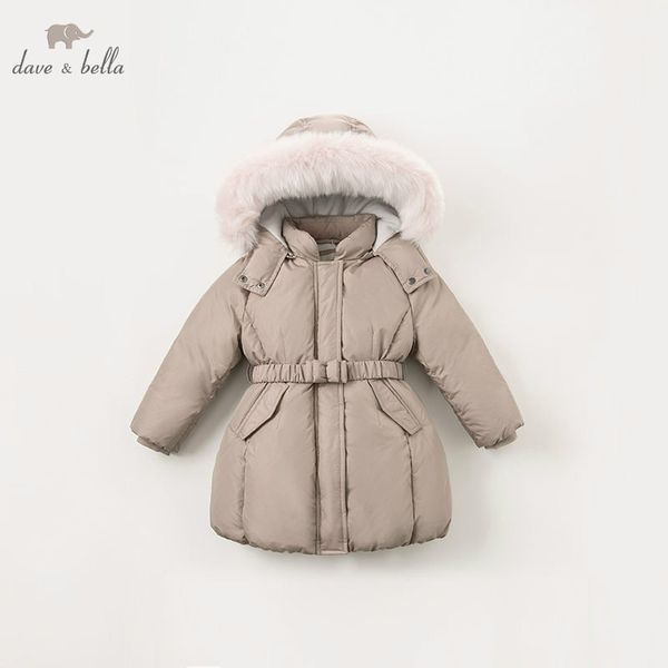 

dbk8312 dave bella winter baby girls down jacket children 90% down padded coat kids hooded outerwear with big fur, Blue;gray