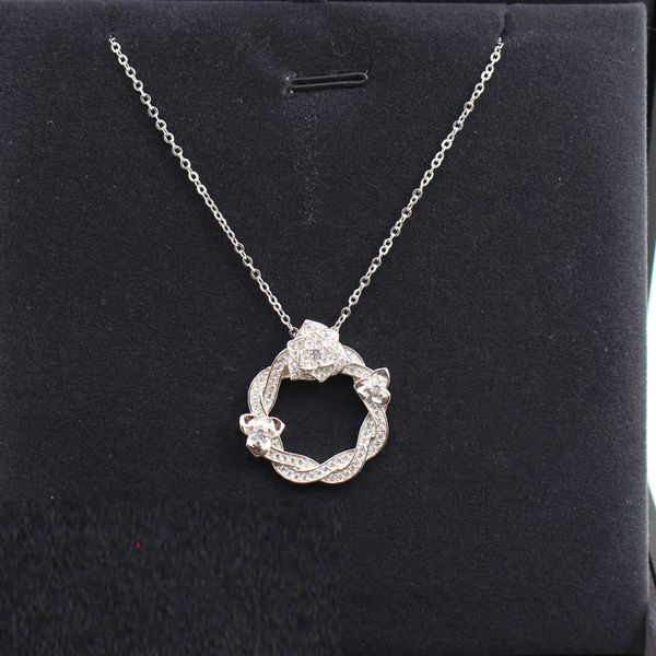 

925 sterling silver jewelry crystal camellia flower necklace full rhinestone flower rose pendant classic garden wreath choker