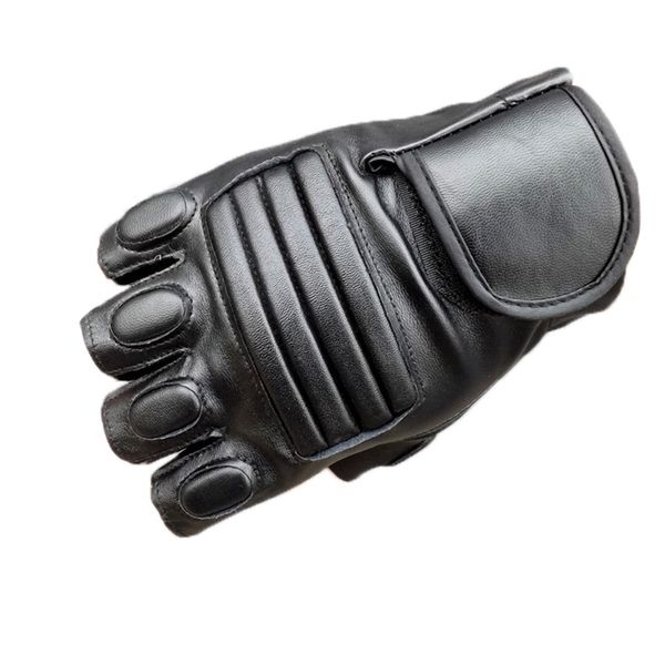 

feitong 2019 winter spring outdoor gloves men winter leather motorcycle sports windproof protection fingerless gloves, Blue;gray