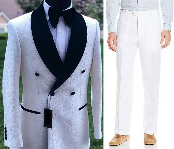 

new arrival men suits white pattern groom tuxedos shawl velvet lapel groomsmen wedding man 2 pieces ( jacket+pants+tie ) l479, Black;gray