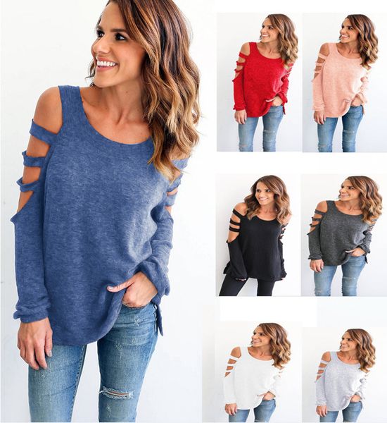 

women's long sleeve hollow out slim fit t-shirts off shoulder tshirts, White