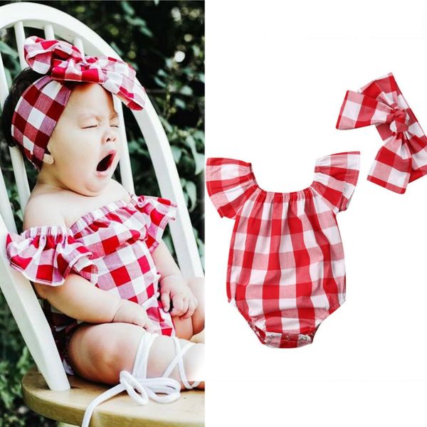 

pudcoco summer newborn toddler baby girl red plaid bodysuit jumpsuit off shoulder short sleeve casual baby girls clothing, Blue