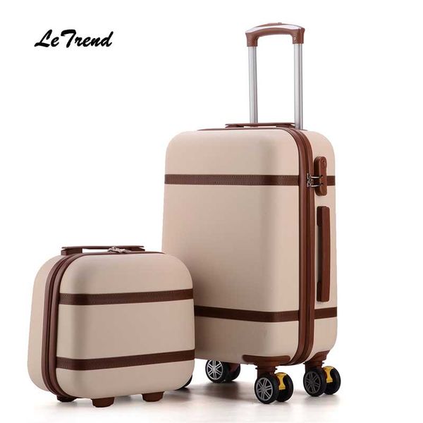 

letrend vintage abs+pc rolling luggage set spinner trolley women travel bag 20 inch cabin suitcases wheel 24/26 inch retro trunk
