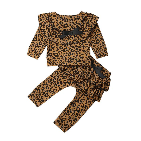 

children's sets toddler baby girls clothing leopard print bowknot clothes ruffles + long pants set fashion outfits