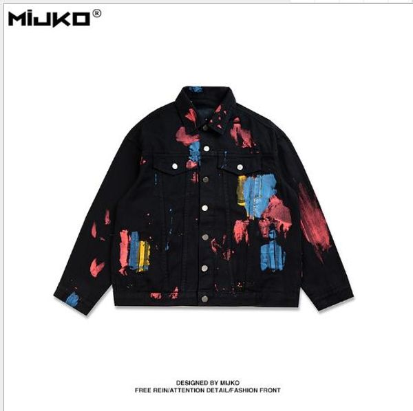 

hip hop men brand splash paint jacket street denim jackets fashion men streetwear street style jacket wear clothing excellent quality, Black;brown