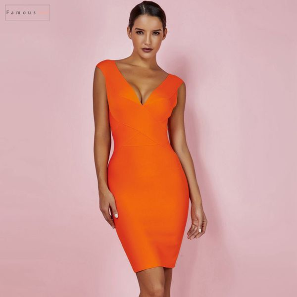 

dress club wear summer party dress 2019 new women arrival orange deep v neck bandage dress bodycon sleeveless, Black;gray