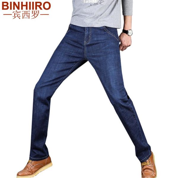 

elasticity men's casual pants comfortable slim solid color full length pants business fashion jeans trousers men, Blue
