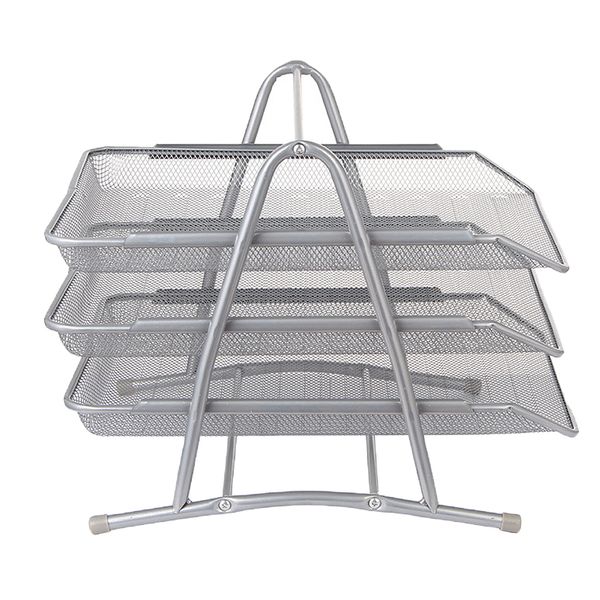 

mesk desk organizer with 3 trays for letters, documents, mail files paper silver