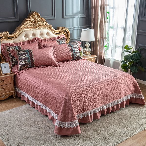 

pale mauve red blue gray egyptian cotton luxury lace quilted bedspread bed cover bed sheet blanket summer quilt pillowcases 3pcs