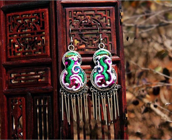

national style earrings retro manual miao silver accessories upscale classic jewelry earrings leisure miao embroidery woman girl favorite