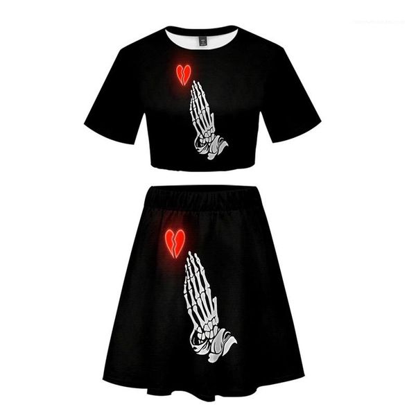 

designer 2pcs dresses digital print midriff short sleeve short dresses womens 2pcs sets casual females clothing juice wrld womens, White