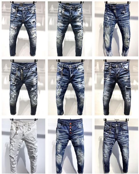 

ss20 new arrival d2 brand designer men denim biker jeans embroidery pants fashion holes trousers italy size 44-54, Blue