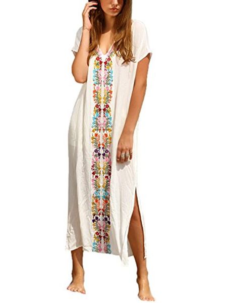 

milumia women's bohemian floral embroidery split maxi dress cover ups, Black;gray