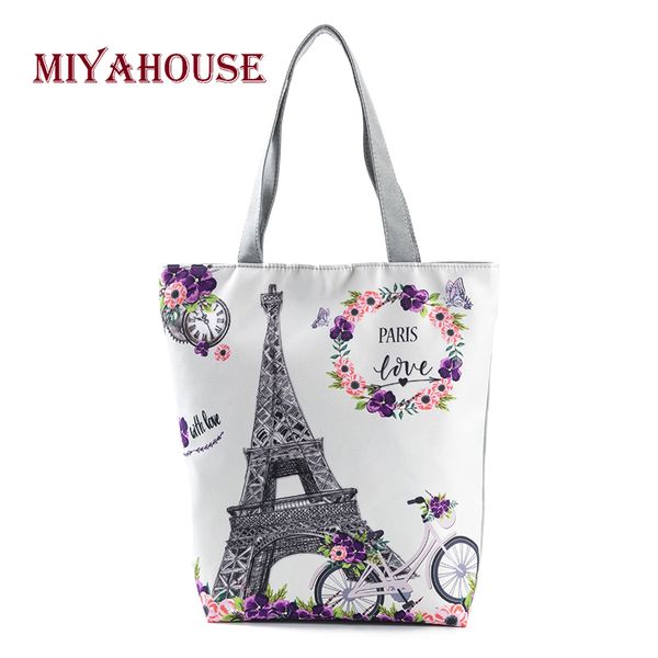 

miyahouse candy color flower print shoulder bags female leisure tower design beach bags summer style women canvas tote handbag