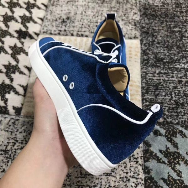 

blue velvet leather men,women low junior sneaker shoes [originals box] brand red bottom shoes party wedding eu35-47, Black