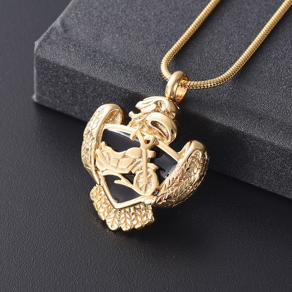 

ijd8225 flying eagle motorcycle cremation jewelry cool men necklace human ashes holder locket stainless steel, Silver