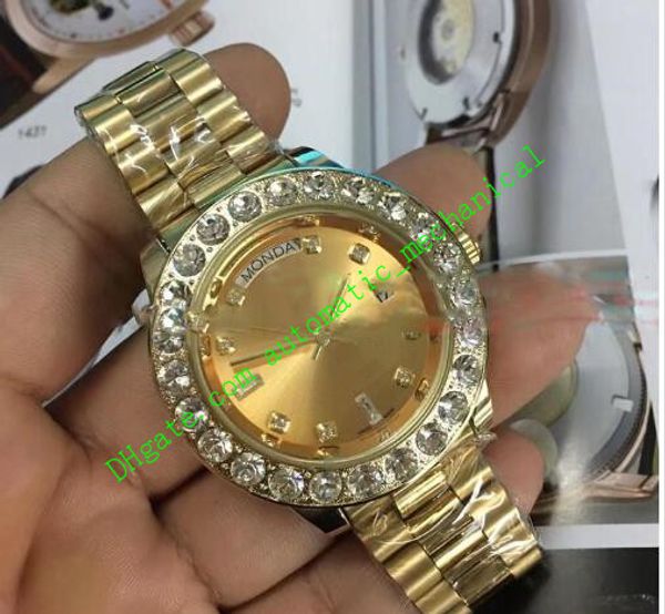 

5 style luxury gold stee bracelet diamonds bezel watch men stainless 43mm diamond bezel automatic wristwatch, Slivery;brown