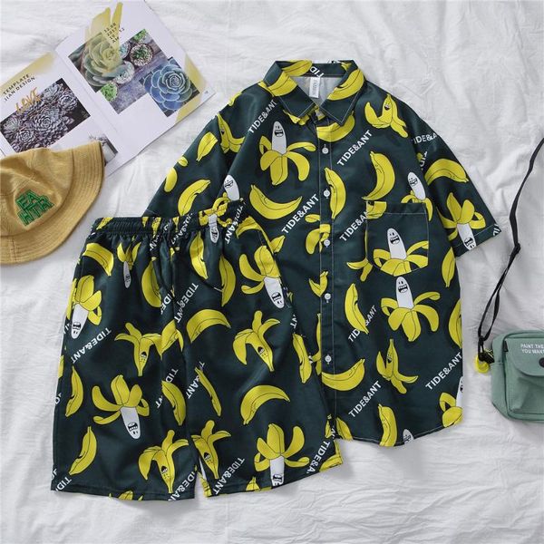 

men's tracksuits cartoon banana printed shirts+shorts men set 2021 summer short sleeve shirts casual hawaii sets tracksuit plus size 3x, Gray