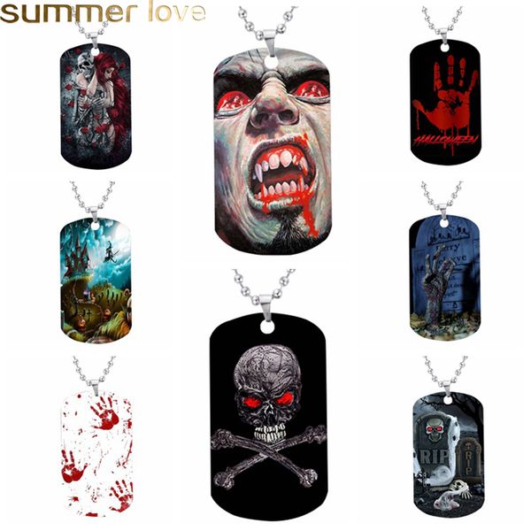 

new design halloween gifts necklaces stainless steel skull pendant necklaces punk vampire dog tag necklace halloween party jewelry 14 styles, Silver