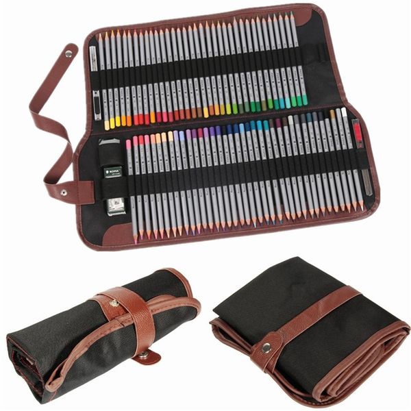 

monerffi canvas roll pencil bag pouch fit 72pcs pens makeup cosmetic brush painting storage bag 40x47cm (no pen) random color