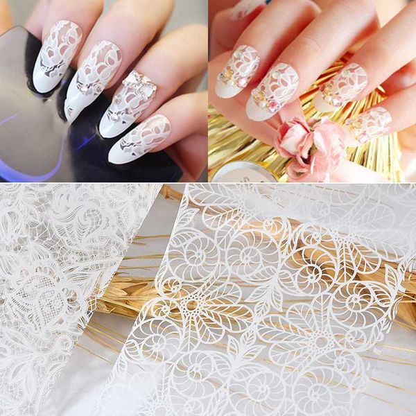 

2020 summer new 10 pcs lace flower design nail sticker decal water transfer white starry sky tips women makeup tattoos diy, Black