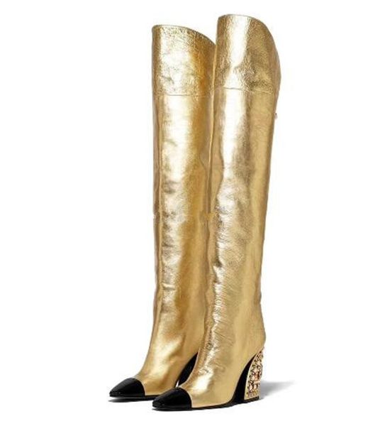 

high boots women's chunky heel pearl high-heeled patent leather large size stovepipes knee martin boots riding, Black