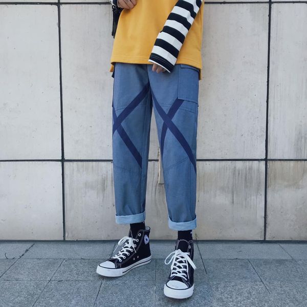 

2019 men's cotton work casual pants male trousers active elastic loose black/blue/khaki color joggers sweatpants plus size m-2xl