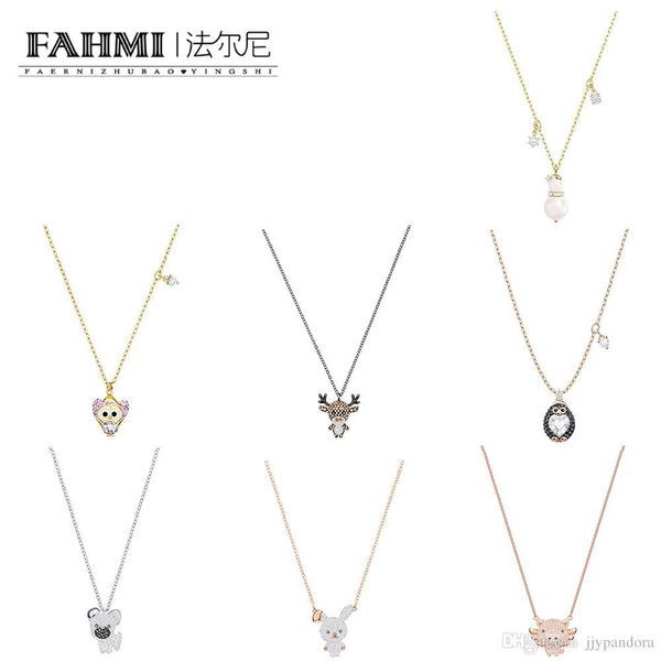 

fahmi little cute owl cute flying pig penguin crystal pearl snowman pendant necklace elk puppy playful rabbit clavicle chain rose, Silver