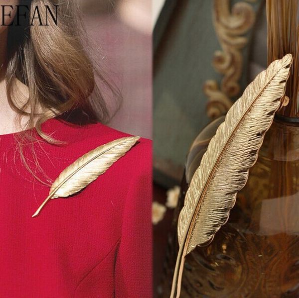 

metal gold zinc alloy feather men's leaf branch brooches accessories for women large brooch pin shirt suit decoration, Gray