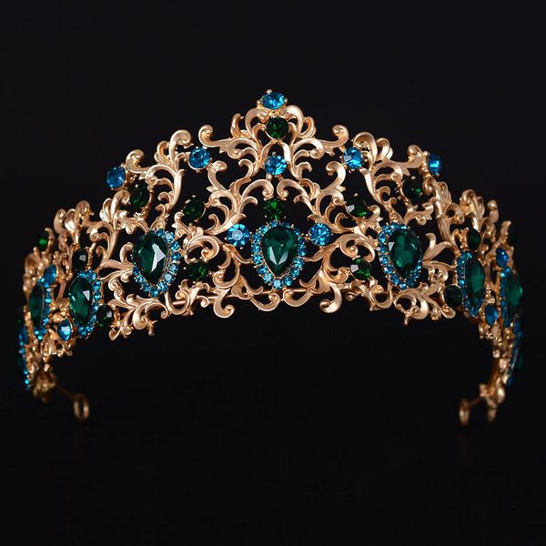 

kmvexo forest leaf crystal tiara brides crown gold head pieces bridal jewelry green crowns queen diadem wedding hair accessories, Golden;white