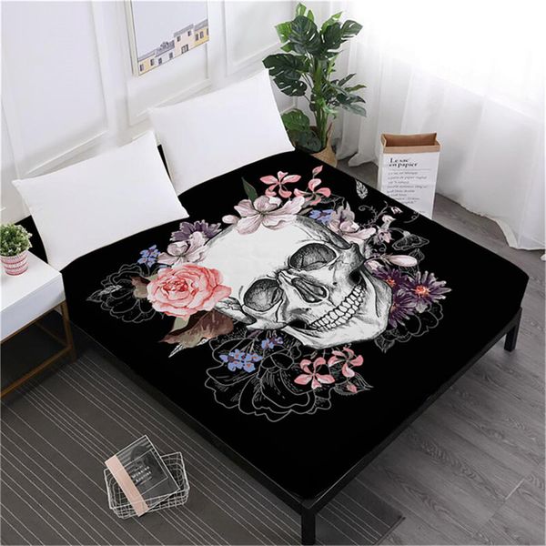 

girls sugar skull sheets rose floral fitted sheet king queen bedding deep pocket sheet elastic band bedclothes home decor d35
