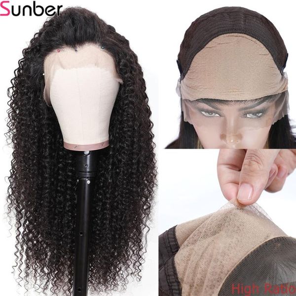 

sunber hair 13x6 deep part fake scalp 10-24 inch lace front human hair wigs 150% density remy lace glueless wigs brazilian, Black;brown